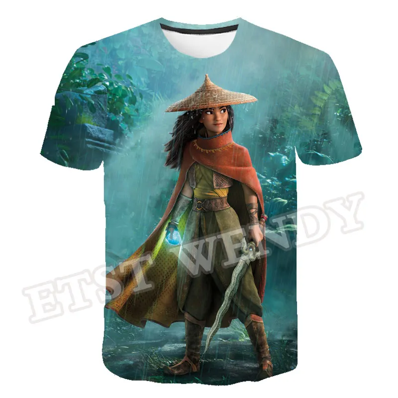 

Футболка Raya And The Last Dragon, детская крутая футболка с 3D принтом для мальчиков и девочек, летние повседневные удобные короткие топы с круглым выр...