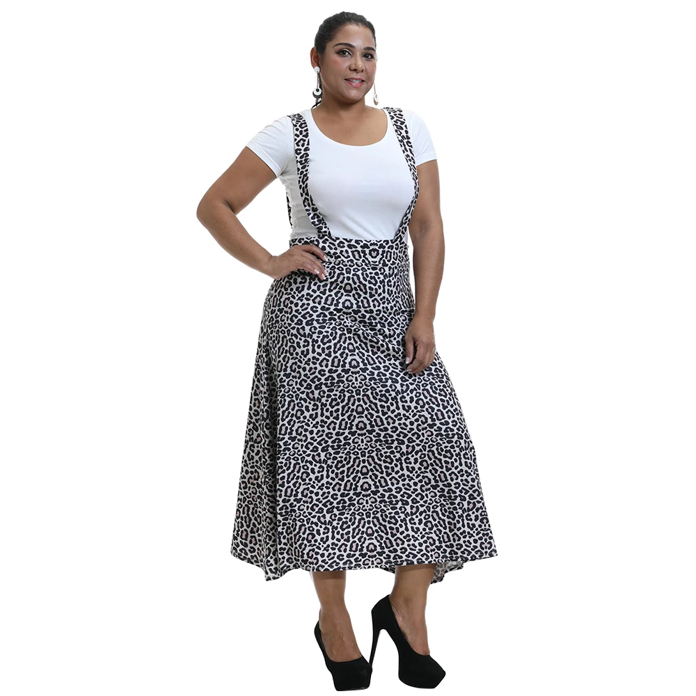 Plus Size Fashion Women Leopard Ladies Skirt High Suspender Skirt Large Size 6XL Oversized Two Shoulder Strap Skirts Midi Length