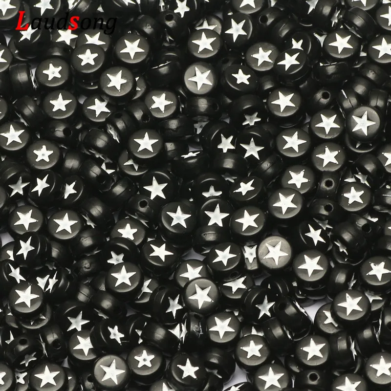 Wholesale 4*7mm Black Star Letter Acrylic Beads Alphabet Round Spacer Beads For Diy Jewelry Making Bracelet Supplies