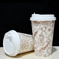50pcs high quality creative flower disposable coffee cup 8oz14oz16oz afternoon tea paper cup takeaway packaging with lid