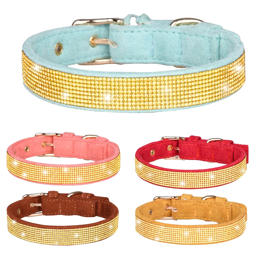 

Pet Collars Multirow Shining Rhinestone Suede Fabric Adjustable Walking Dog Collars For Small Medium Dog Comfort Pet Supplies