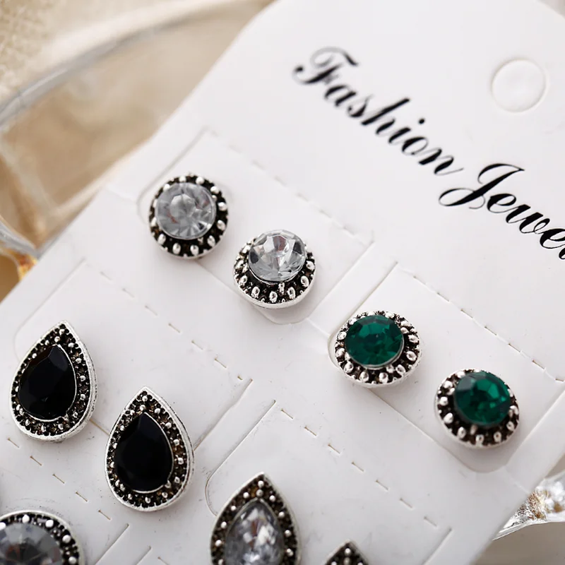 

Fashion Jewelry Geometric Gemstone Stud Earrings Set for Women Birthday Gift