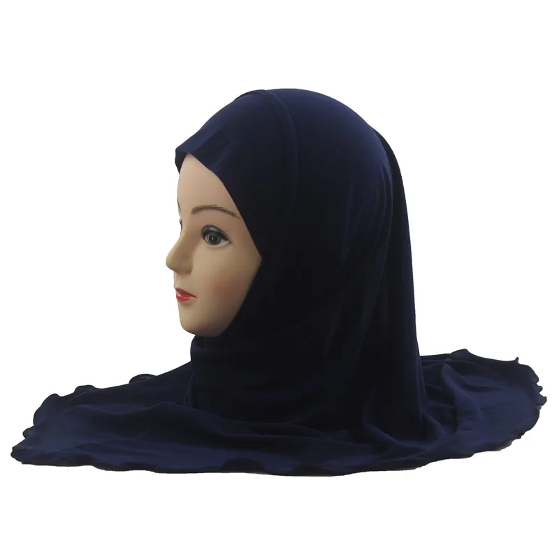 Navy Blue Мусульманский хиджаб для детей, исламский шарф, шали без украшений, мягкий и эластичный материал для девочек 7-12 лет - Цвет: Navy Blue