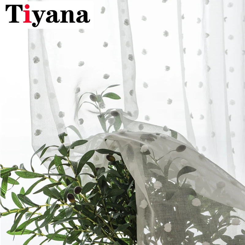 Белые тюлевые шторы классические дизайнерские занавески в горошек для гостиной