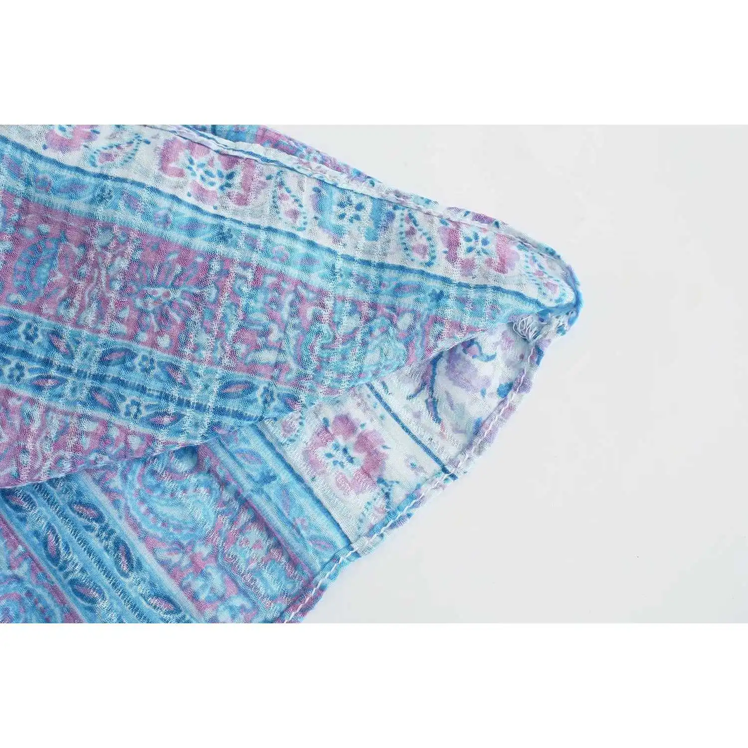 

DUOPERI Vintage Women Printed Kaftan Dress Fashion Collar drawstring Long Sleeves Ruffled Hem Chic Lady Midi Dresses Woman Robe