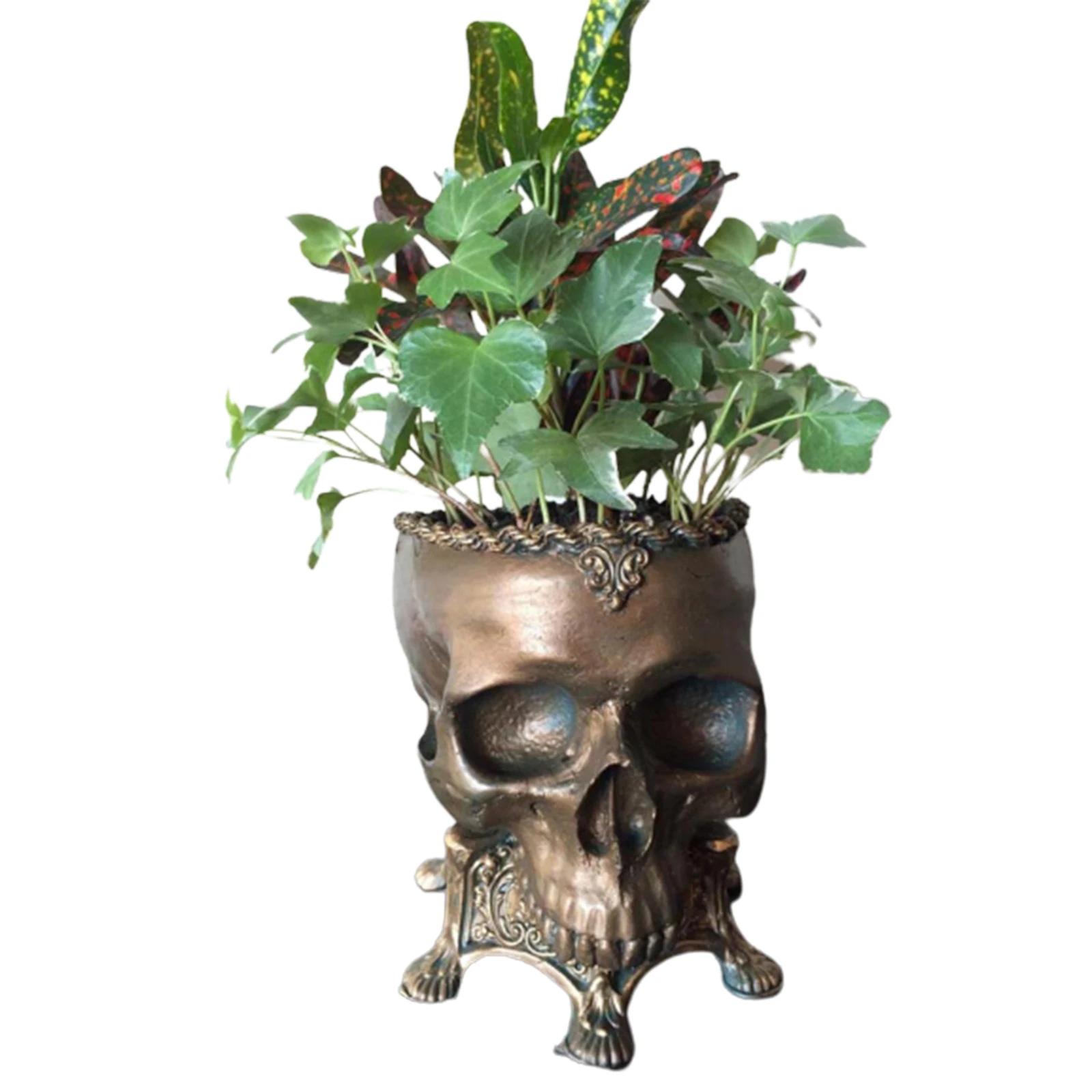 

Skull Flower Pot Resin Handmade Crafts Ornament Creative Halloween Gift for Home Garden Courtyard Decoration L9