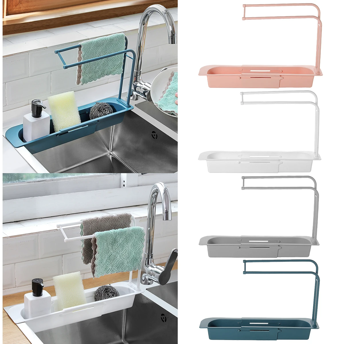 

Telescopic Sink Kitchen Drainer Rack Storage Basket Bag Faucet Holder Adjustable Bathroom Holder Sink Kitchen Accessorie