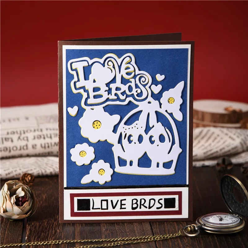 Металлические штампы YaMinSanNiO с изображением любовных птиц цветочная форма