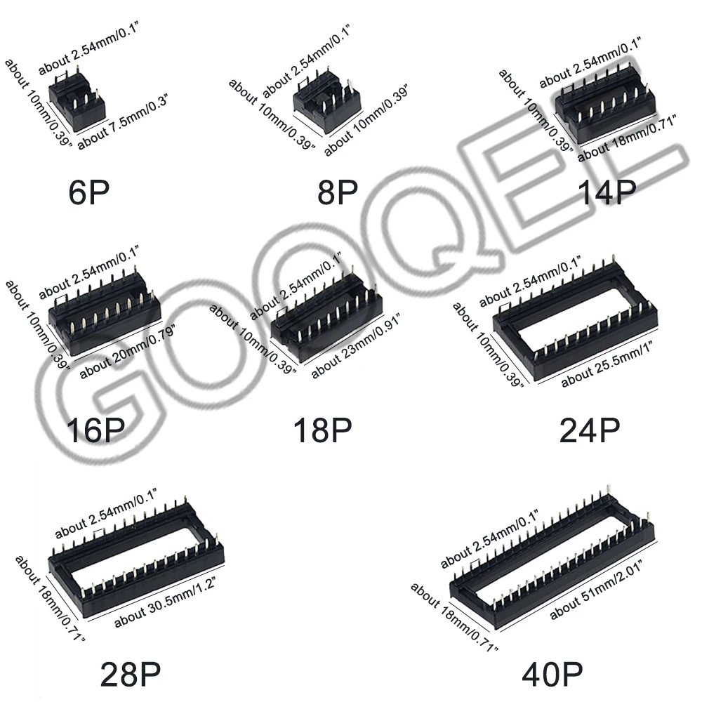100 шт./корт. IC розетки DIP6-DIP40Pins DIP 6P 8P 16P 28P соединитель гнездовой адаптер Тип припоя