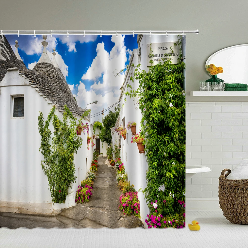 

rural pastoral flower scenery shower curtains bathroom shower curtain 3D fabric bath curtain with hooks waterproof bath screen