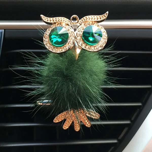 dark green Алмазный мех Сова автомобильный освежитель воздуха Авто выход духи клип приятный аромат автомобильный диффузор Bling автомобильные аксессуары Интерьер Декор подарки - Название цвета: dark green