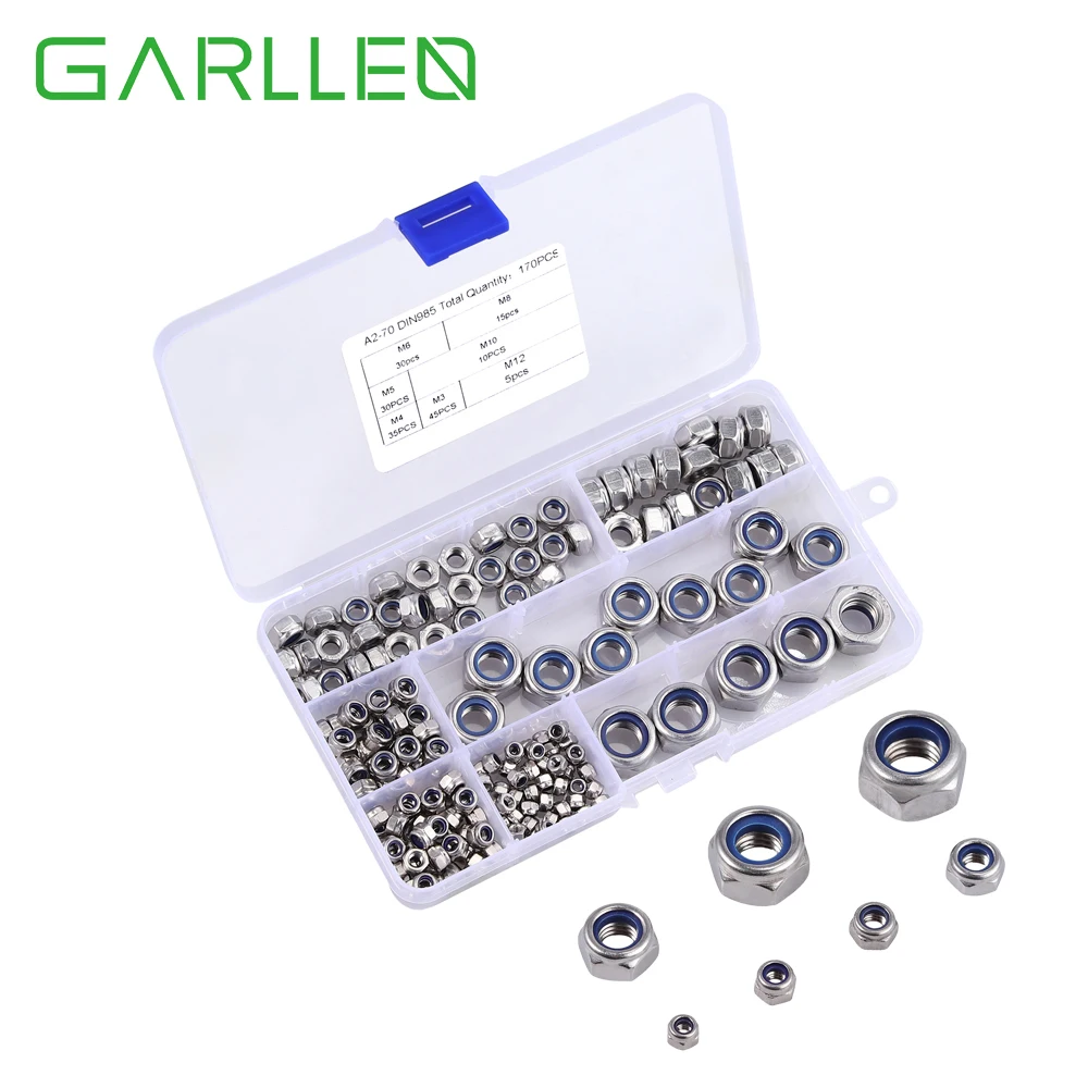 170 шт., стопорные гайки из нержавеющей стали, 7 размеров