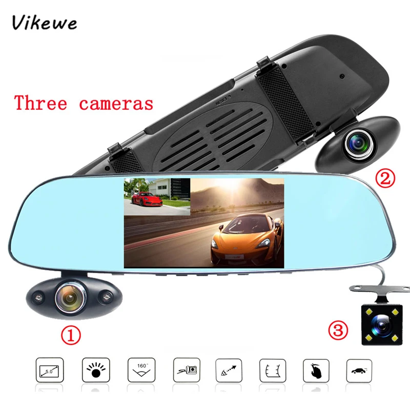 Vikewe FHD 1080P Автомобильный видеорегистратор Камера авто 5 дюймов зеркало заднего