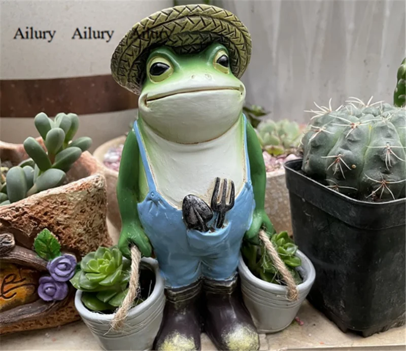 

Полимерные лягушки, животные, украшения для сада, сделанные на заказ, с перекрестными горшками, милый офисный декоративный двор Micro-view