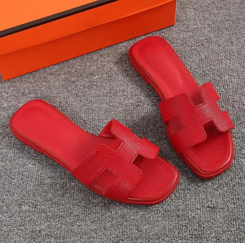 

Fashion Women Slipper Hollow Out Flat Slides Ladies Shoes Black White Gold Heels Leather Summer Comfort Slip on H Sandals