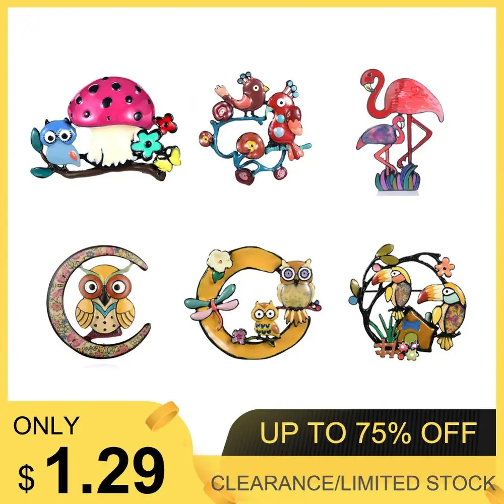Красочные эмалевые Броши с птицами для женщин и детей милые животные луна