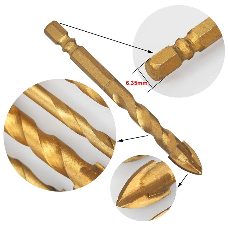 

8-Piece Tile Drill Glass Drill Set Cross Head Ceramic Drill 1/4 Inch Hex Shank Glass Drill Set Hexagon Tile Drill