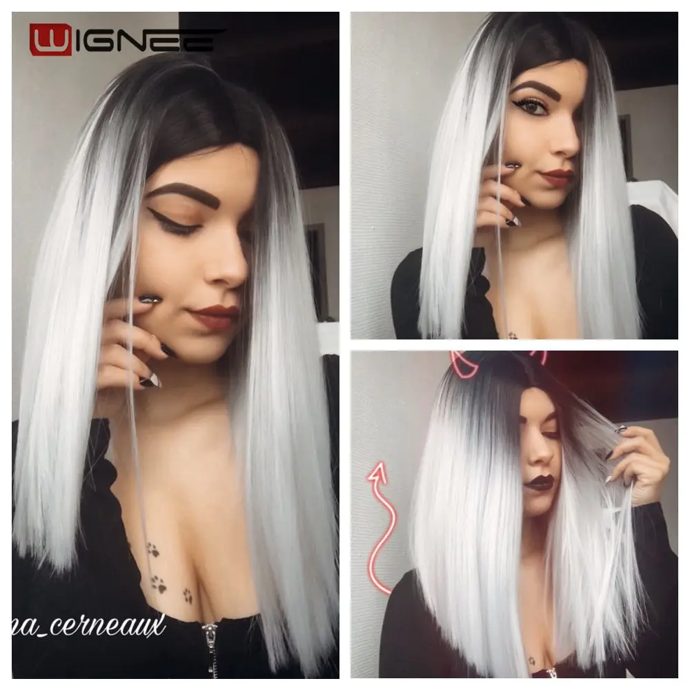 Wignee 2 тона синтетический парик Омбре белый пепельный блонд для женщин средняя