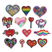 red heart flower star rainbow patches for clothing embroidered iron on badges stripes for clothes stickers appliques diy decorat