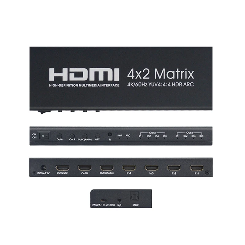 

HDMI-Compatible Matrix 4K 60Hz/4X2/4 in 2 Out HDMI-Compatible Matrix Splitter with Audio HDR/PS4