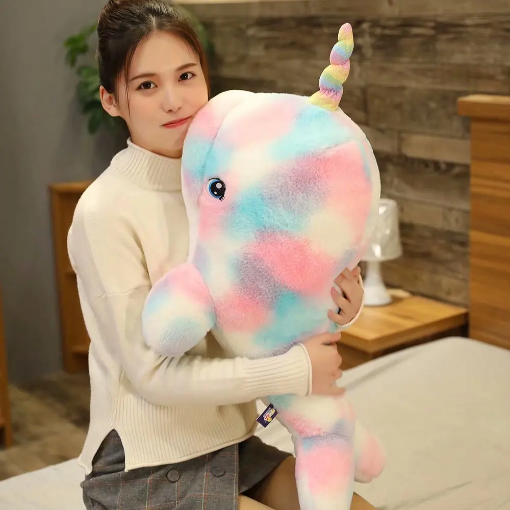 

70-110cm Giant Rainbow Narwhal Plush Stuffed Animals, Adorable Soft Sea Whale Plushies Pillow, Kids Children Living Ocean Gifts