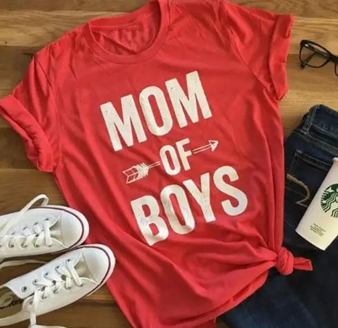 

100% Cotton Women T Shirt MOM OF BOYS Printed Tshirt Ladies Short Sleeve Tee Shirt Women Female Tops Clothes Camisetas Mujer