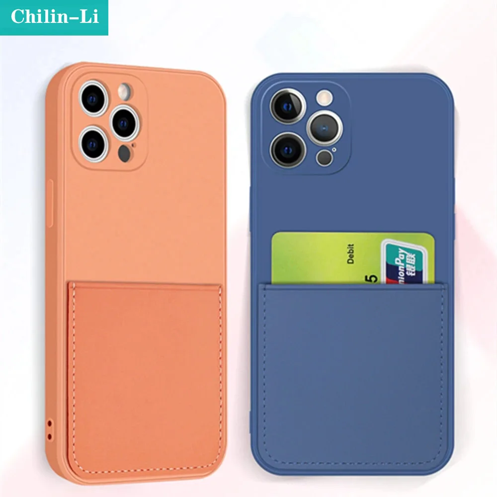 

Silicone Phone Case for iPhone 12 Mini SE 2020 11 Pro Max XS X XR 7 8 Plus with Card Holder Wallet Soft Cover Shockproof Coque