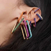 18 colors new style single rectangular love earbone clip earrings multi color rainbow earclip pierceless earring