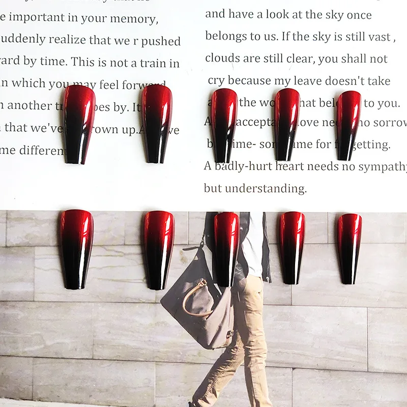 24 шт. черные красные градиентные и длинные ногти балерины съемные накладные с