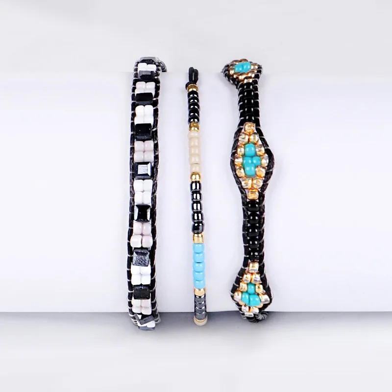 БРАСЛЕТЫ BLUESTAR ДЛЯ ЖЕНЩИН 3ШТ В НАБОРЕ С ОКОМ ЗЛА ИЗ МИЮКИ РУЧНОЙ РАБОТЫ В СТИЛЕ БОХО.