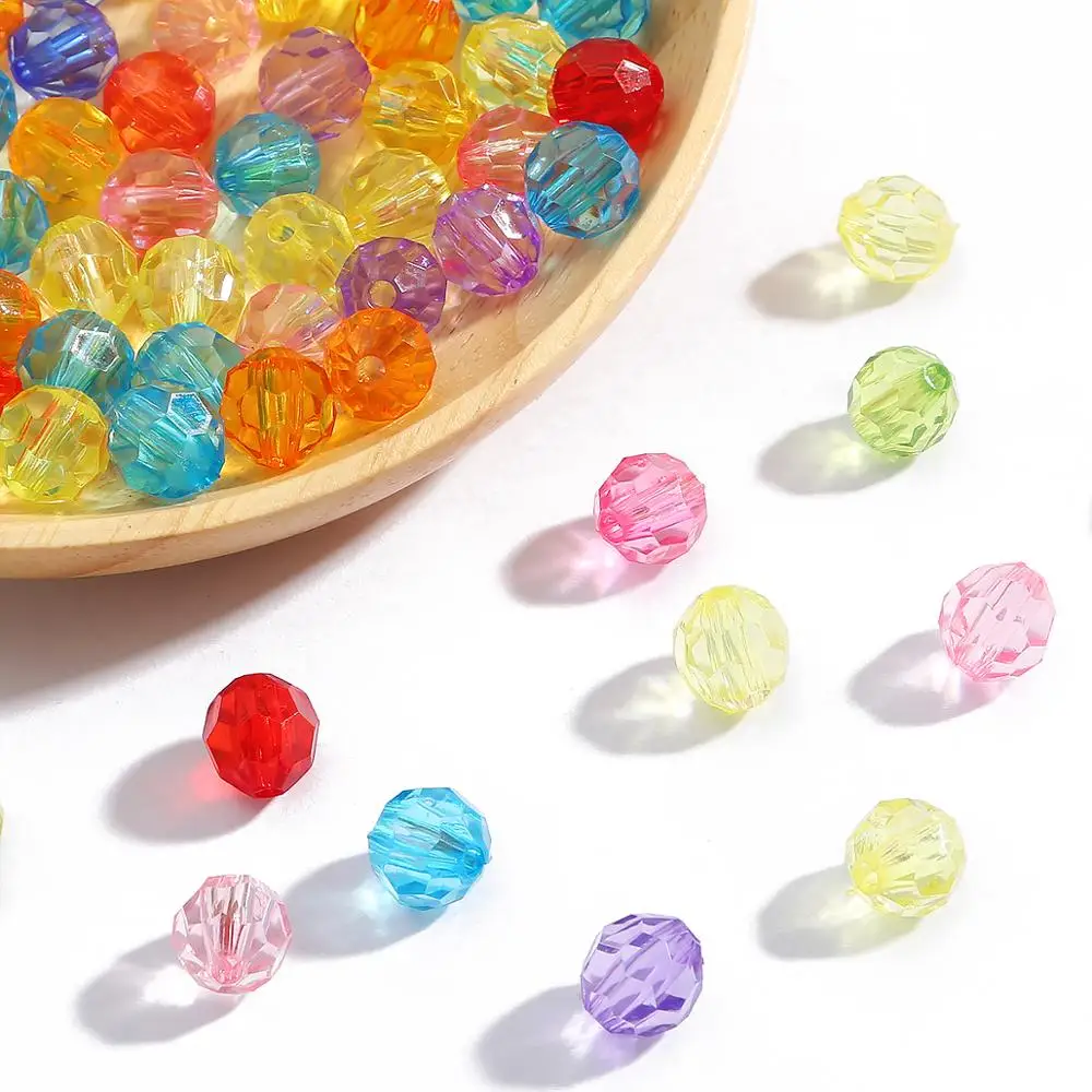 Бусины акриловые прозрачные с гранями и отверстием круглые бусины из