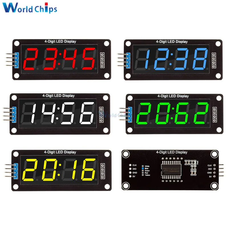 

0.56 inch 4-Digit 7 Segments Digital Tube Clock Module Double Dots Blue Yellow White Green Red LED Display TM1637 For Arduino