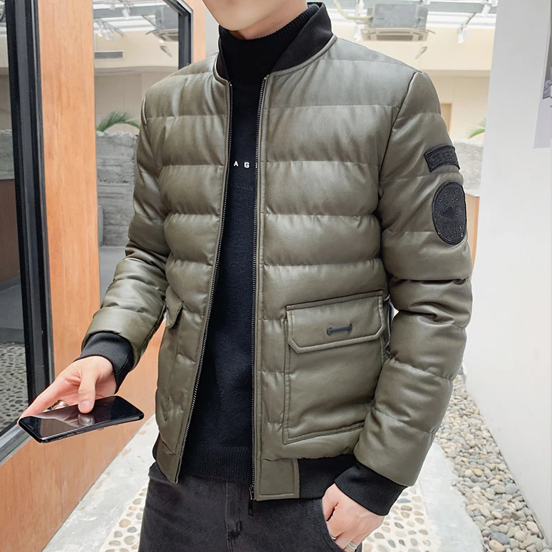 Winter 2021 new men's short cotton S slim down padded jacket trendy thick lint added jacket