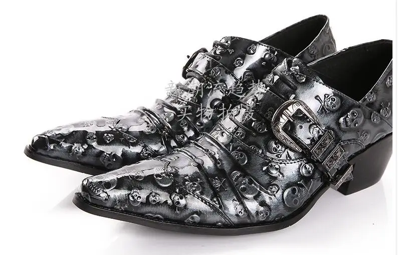 

Мужские модельные туфли из натуральной кожи, черные туфли с высоким верхом, с изображением черепа, модные туфли без шнуровки для вечеринок, ...