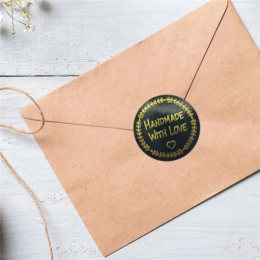 Round 25mm &quotHandmade With Love&quot Kraft Paper Stickers Adhesive Labels Baking wedding decoration birthday party Sealing Sticker | Дом и