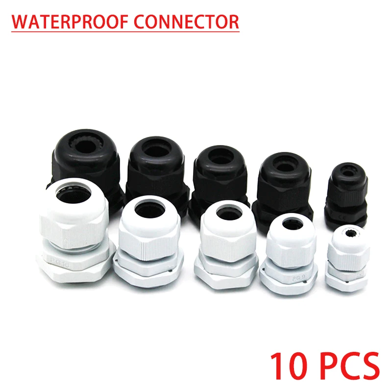 

Waterproof Cable Gland 10pcs Cable entry IP68 PG7 for 3-6.5mm PG9 PG11 PG13.5 PG16 PG19/21/ White Black Nylon Plastic Connector