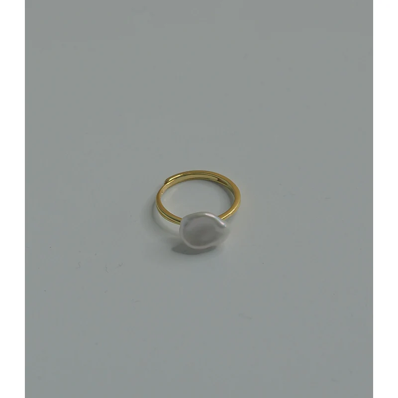 

Hzyeyuan Handmade Niche Baroque Pearl Ring 925 Silver Opening Adjustable Vintage Ring 011108