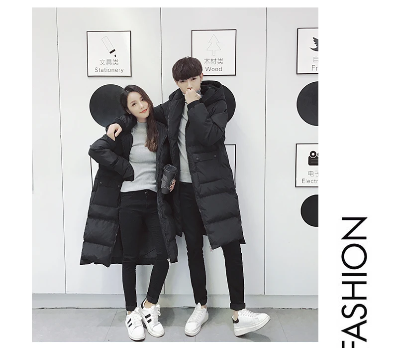 Couples Korean Slim men and women models over knee thickening long down jacket coat cotton men's cotton jacket winter Parkas