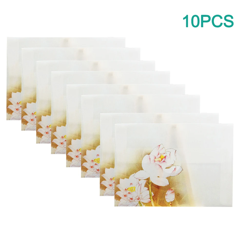 

10pcs Storage Holder Paper Envelop Portable Antique Style Office Printed School Branch Flower Translucent Rectangle Stationery