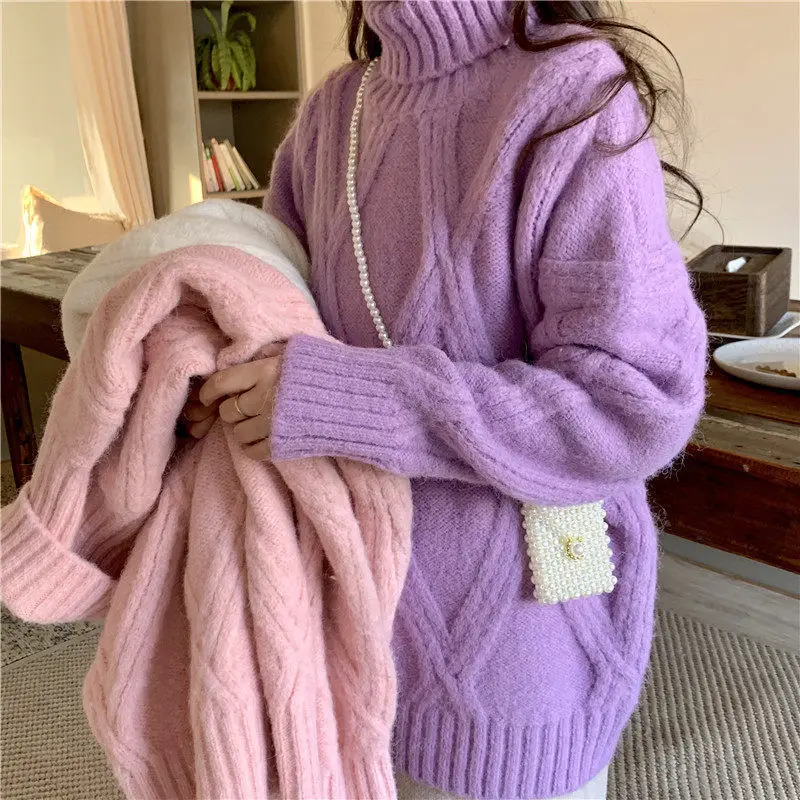 

Knitwear Turtleneck Autumn Winter Sweaters Women Neon Color Long Sleeve Jumpers Fashion New Casual Basic Slim Pullover HOWDFEO