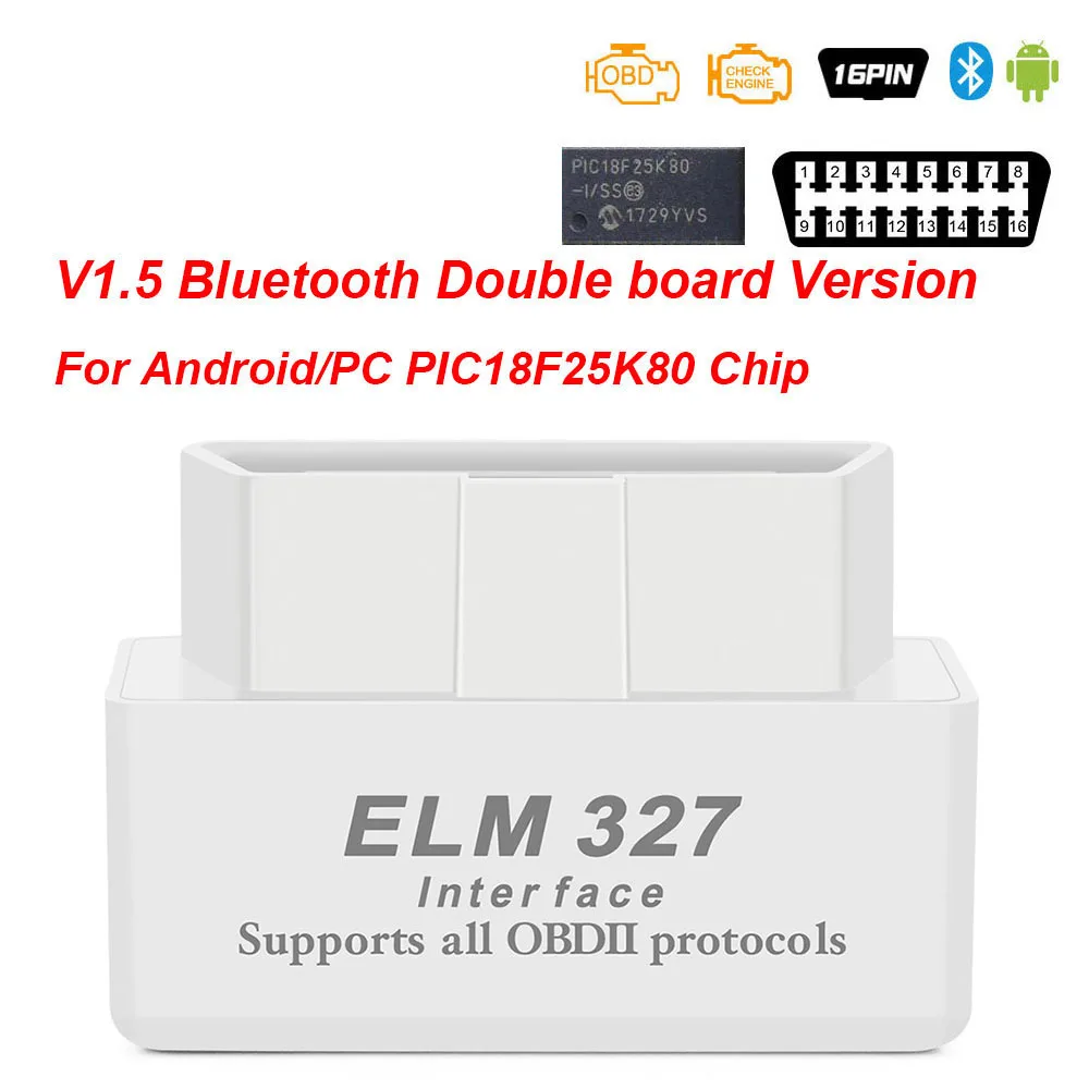 Мини ELM327 V1.5 PIC18F25K80 OBD 2 OBD2 elm 327 в 1 5 для диагностики автомобиля Bluetooth сканер