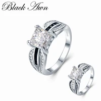 black awn trendy 4 6g 925 sterling silver jewelry black spinel square wedding rings for women bijoux c489