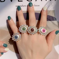 chunky evil eye rings for women metal gold shiny crystal zircon anxiety adjustable lucky eye finger ring 2022 jewelry gift