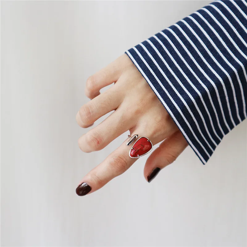RUIYI 925 пробы серебро красный белый кольца с бирюзой личность Для женщин под мрамор