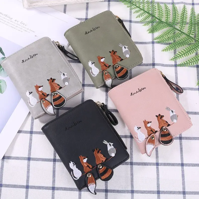 

Женский мини-кошелек из искусственной кожи с милым рисунком и вышивкой