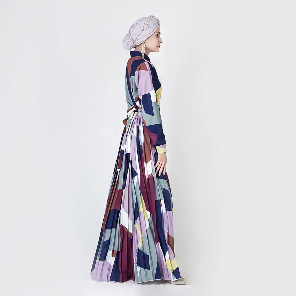 Женское платье с геометрическим рисунком мусульманское плиссированное кардиган