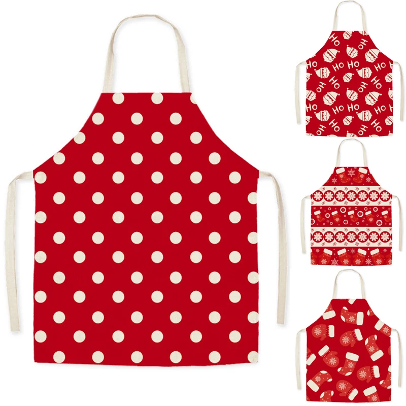 

Christmas Decoration Sleeveless Apron Cotton Linen Kitchen Aprons Women Home Cooking Baking Waist Bib Pinafore 75x65cm