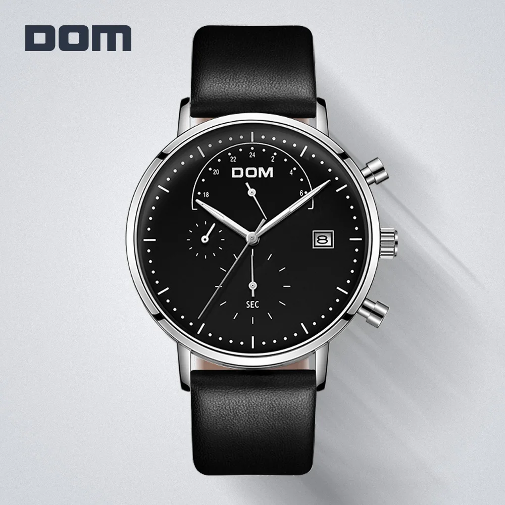 Часы DOM мужские Кварцевые Светящиеся люксовые Брендовые спортивные