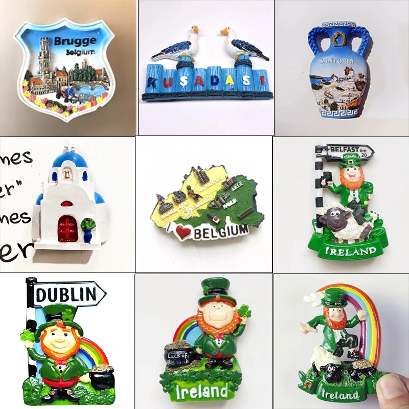 refrigerator decoration irish dwarf cartoon character santorini greek house belgium greece travel resin stickers fridge magnet free global shipping