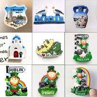 Refrigerator Decoration Irish Dwarf Cartoon Character Santorini Greek House Belgium Greece Travel Resin Stickers Fridge Magnet